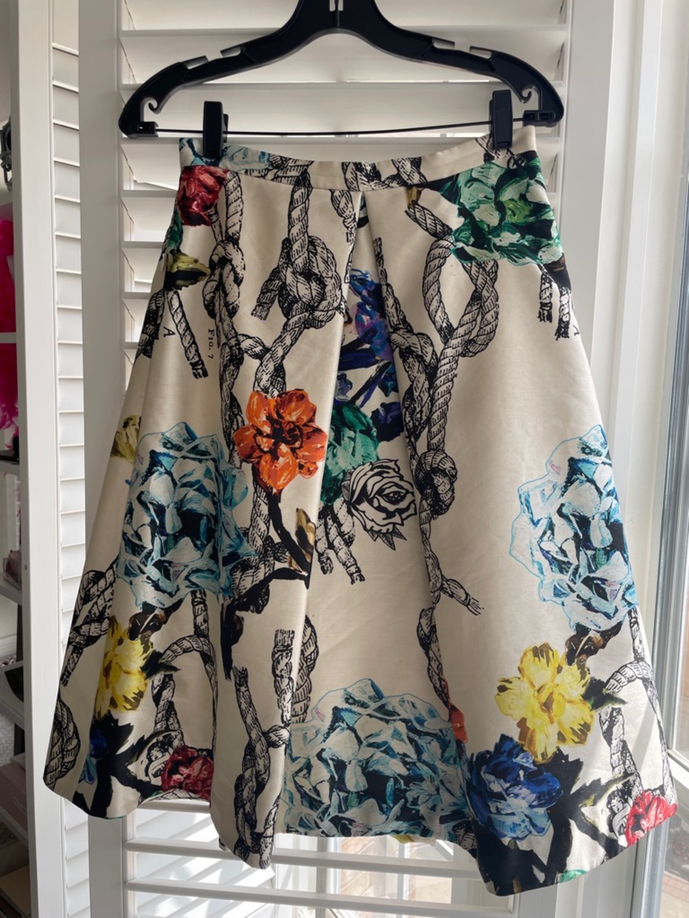 Tibi Cream Floral Rope-Print Circle Skirt with Multicolor Blooms